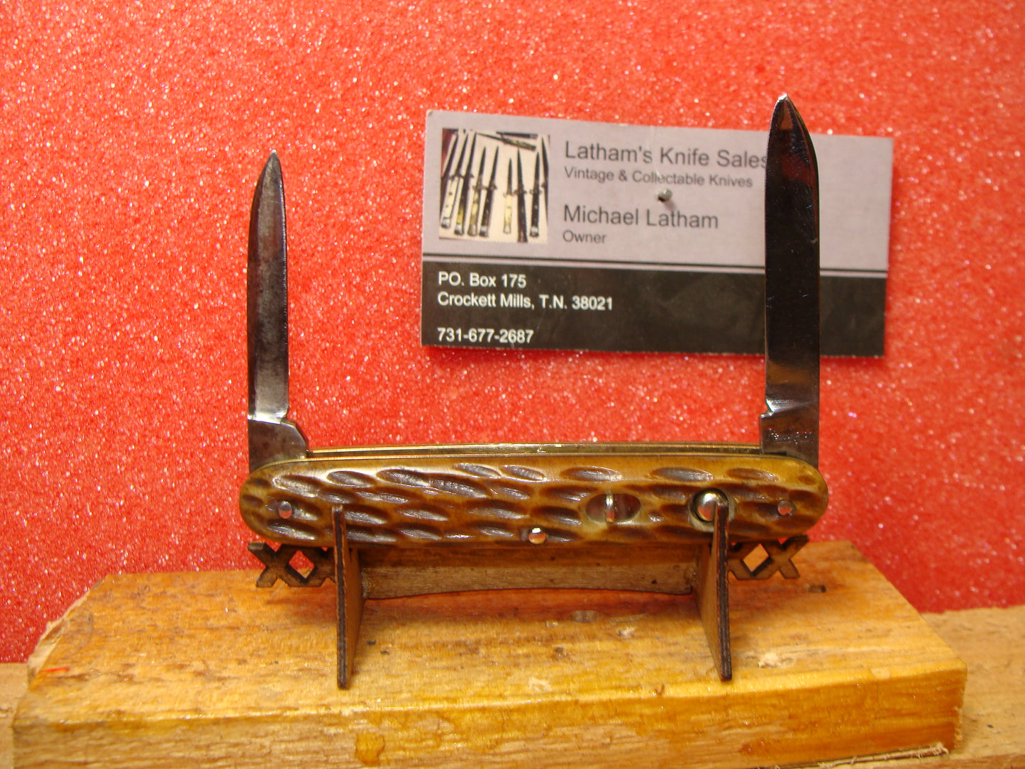 REMINGTON 1920-40 R8063 AMERICAN AUTOMATIC KNIFE 3 3/8" TWIN SWITCHBLADE BROWN BOVINE BONE HANDELS