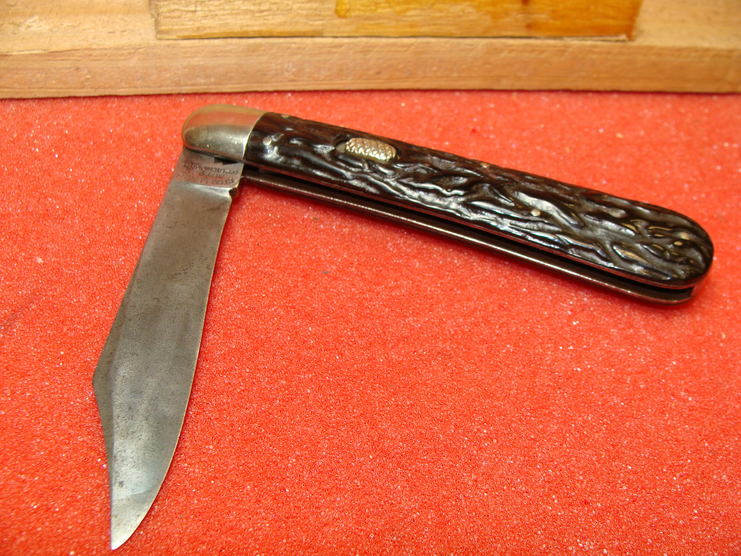 CHALLENGE CUTLERY CO. 1918-23 FLY LOCK VINTAGE AMERICAN AUTOMATIC KNIFE 5" HUNTER BLACK BAKELITE HANDLES