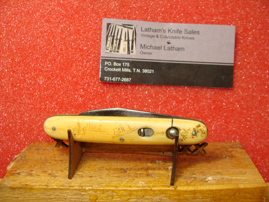 SCHRADE CUT CO. WALDEN NY 1916-46 VINTAGE AMERICAN AUTOMATIC KNIFE 3 3/8" SINGLE WAR KNIFE SPECIAL CUSTOM ETCH FROM SOMEONE DATED 6-33-43