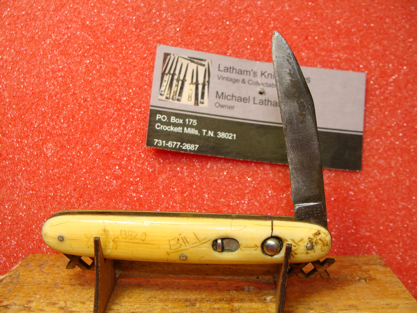 SCHRADE CUT CO. WALDEN NY 1916-46 VINTAGE AMERICAN AUTOMATIC KNIFE 3 3/8" SINGLE WAR KNIFE SPECIAL CUSTOM ETCH FROM SOMEONE DATED 6-33-43