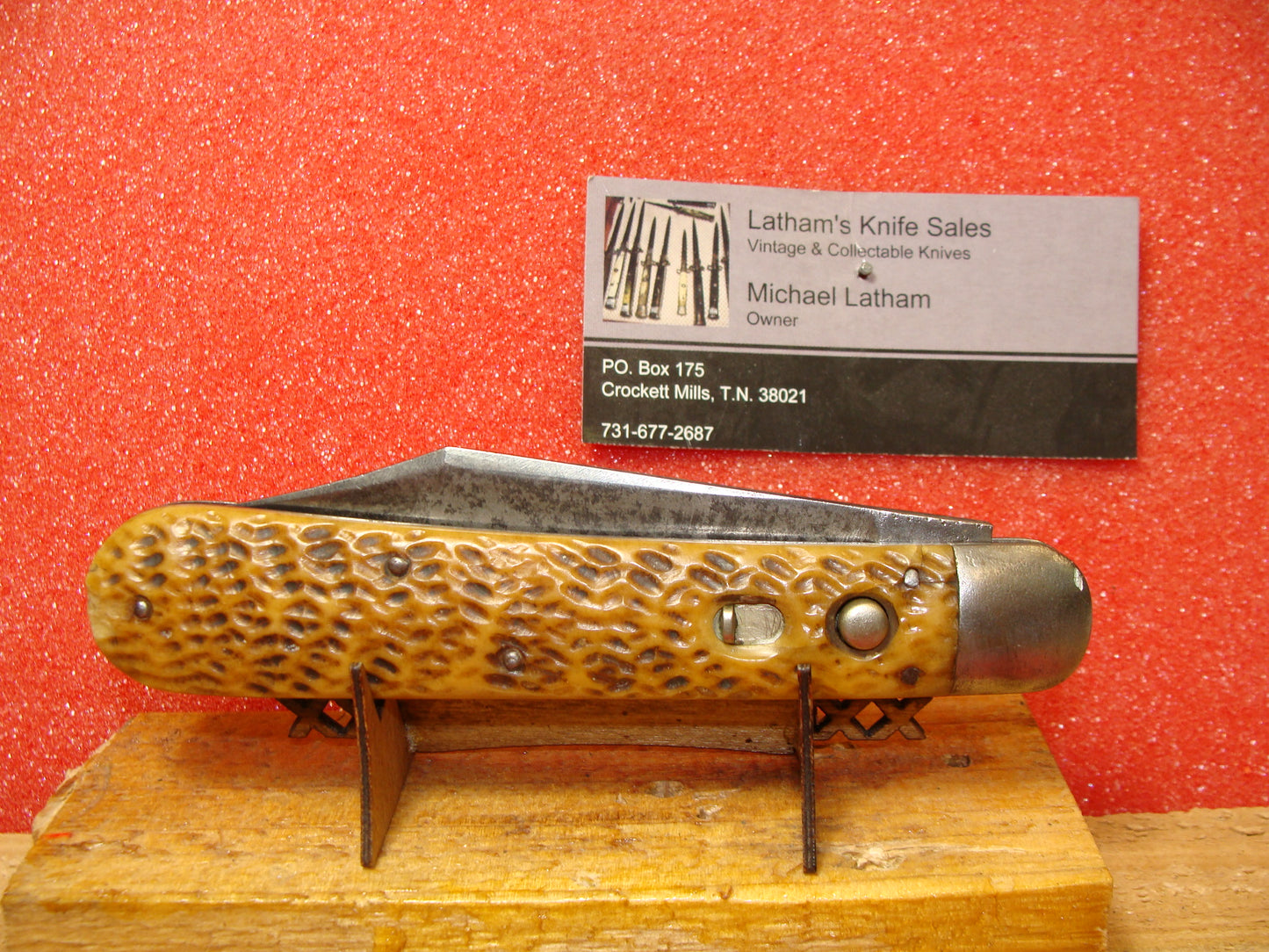 SCHRADE CUT CO. WALDEN NY 1907-10 VINTAGE AMERICAN AUTOMATIC 4 7/8" HUNTER BROWN JIGGED BONE HANDLES