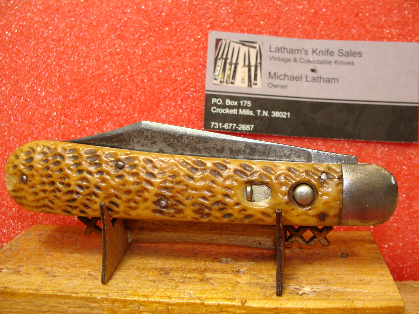 SCHRADE CUT CO. WALDEN NY 1907-10 VINTAGE AMERICAN AUTOMATIC 4 7/8" HUNTER BROWN JIGGED BONE HANDLES