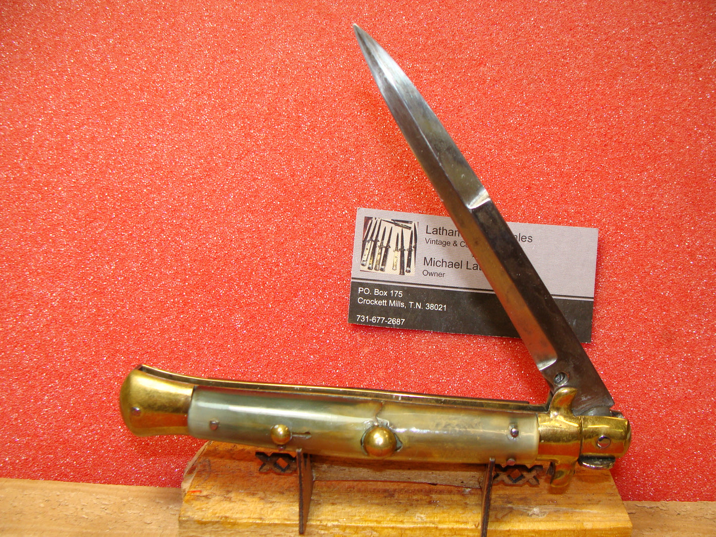 UNSTAMPED "STERILE"  ITALY 1946-48 EARLY SMALL EARS PICK LOCK ALL BRASS STILETTO 28 CM ITALIAN AUTOMATIC KNIFE SUPER THICK BUFFALO HORN HANDLES