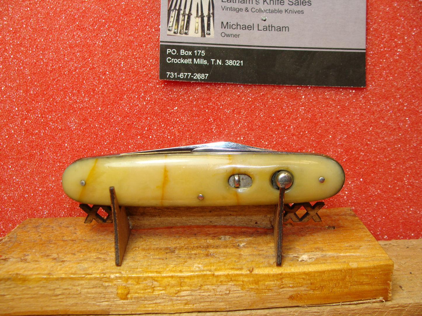 SCHRADE CUT CO. WALDEN NY 1910-16 VINTAGE AMERICAN AUTOMATIC KNIFE 3 3/4" DOUBLE BUTTON DREAMSICLE CELLULOID HANDLES