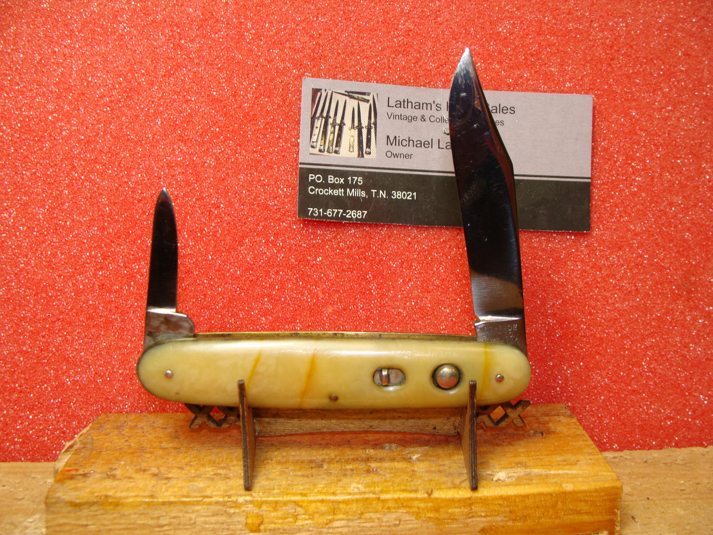 SCHRADE CUT CO. WALDEN NY 1910-16 VINTAGE AMERICAN AUTOMATIC KNIFE 3 3/4" DOUBLE BUTTON DREAMSICLE CELLULOID HANDLES