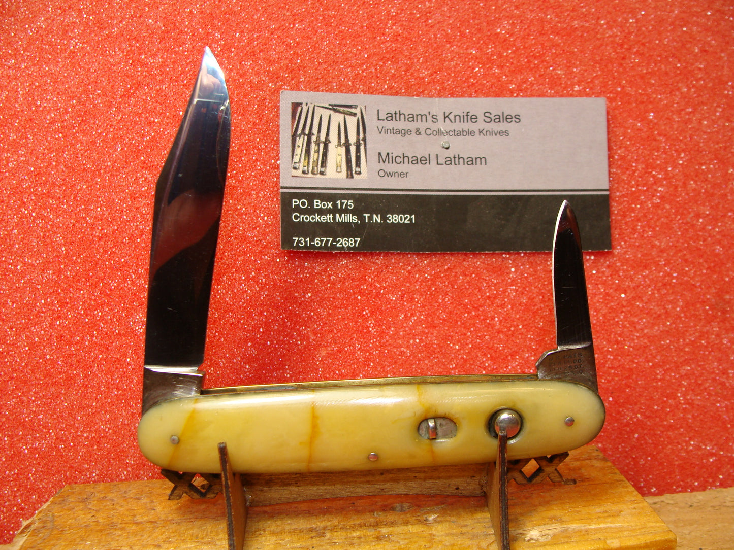 SCHRADE CUT CO. WALDEN NY 1910-16 VINTAGE AMERICAN AUTOMATIC KNIFE 3 3/4" DOUBLE BUTTON DREAMSICLE CELLULOID HANDLES