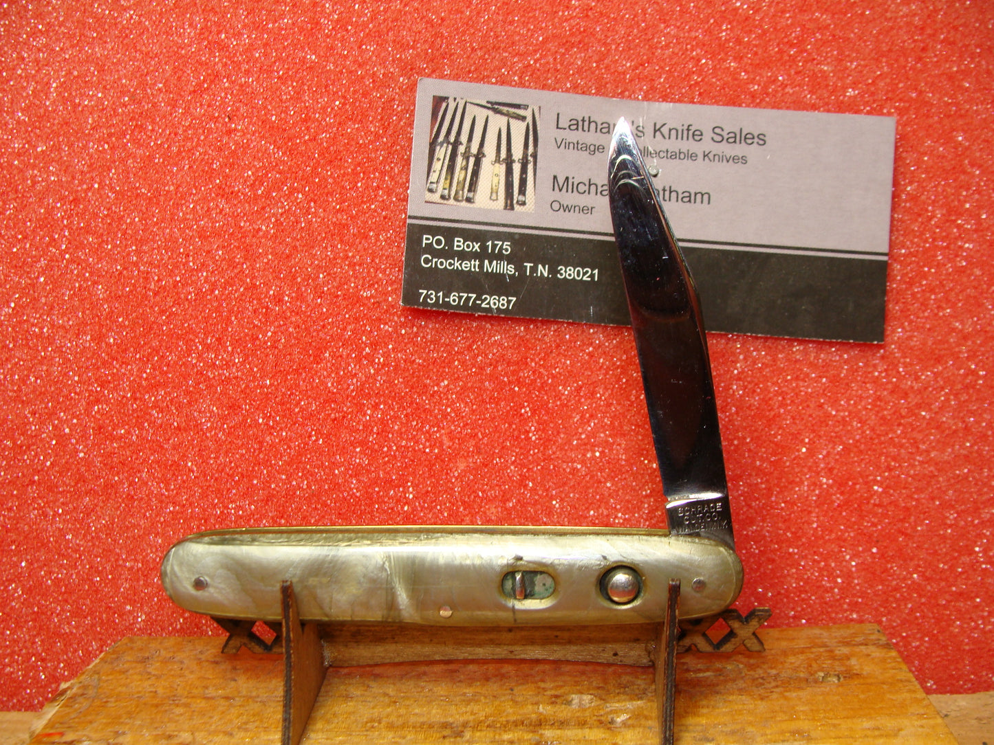 SCHRADE CUT CO. WALDEN NY 1916-46 VINTAGE AMERICAN AUTOMATIC KNIFE 3 3/8" SINGLE BUTTON SMOKED PEARL CELLULOID HANDLES