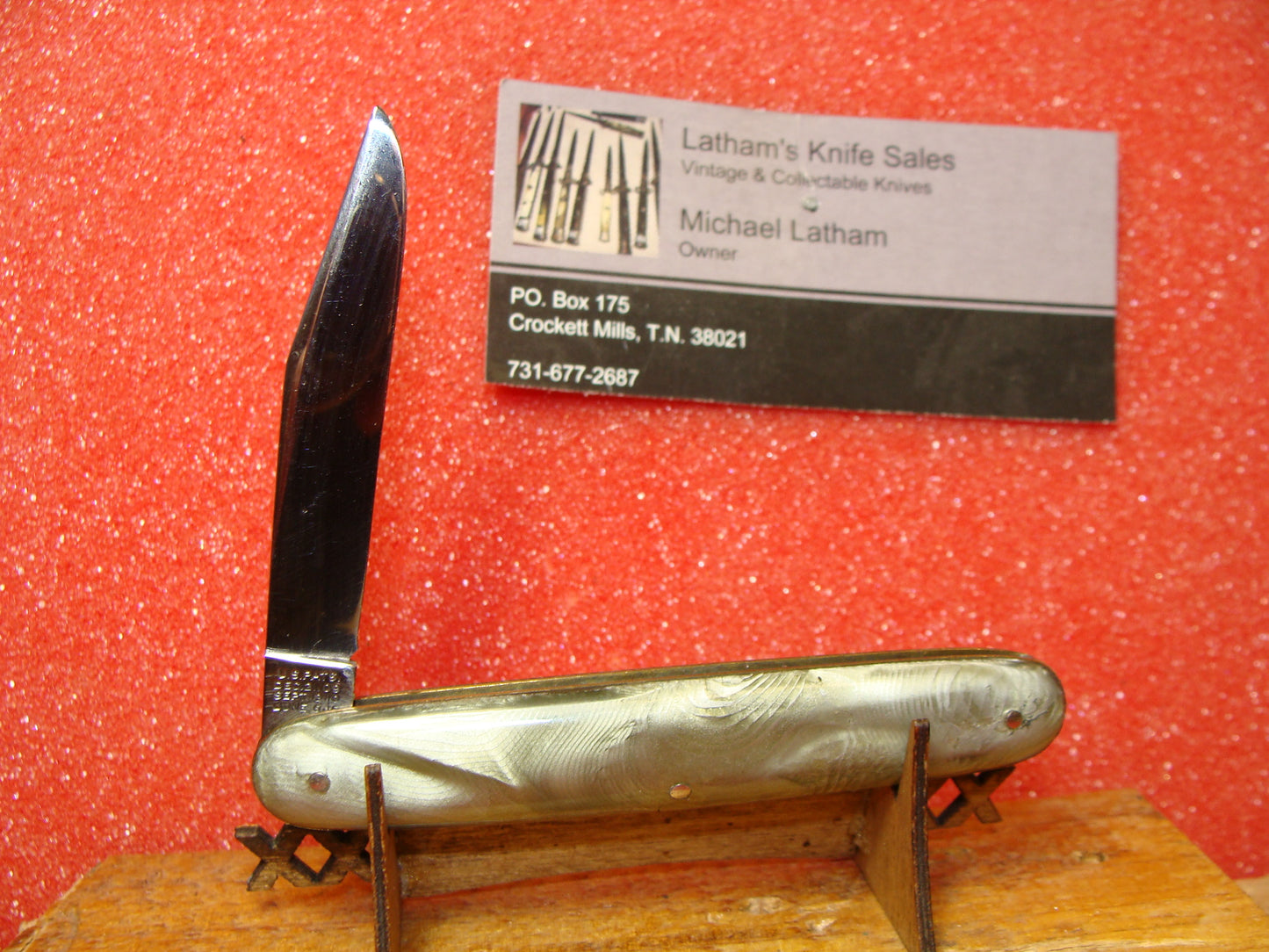 SCHRADE CUT CO. WALDEN NY 1916-46 VINTAGE AMERICAN AUTOMATIC KNIFE 3 3/8" SINGLE BUTTON SMOKED PEARL CELLULOID HANDLES