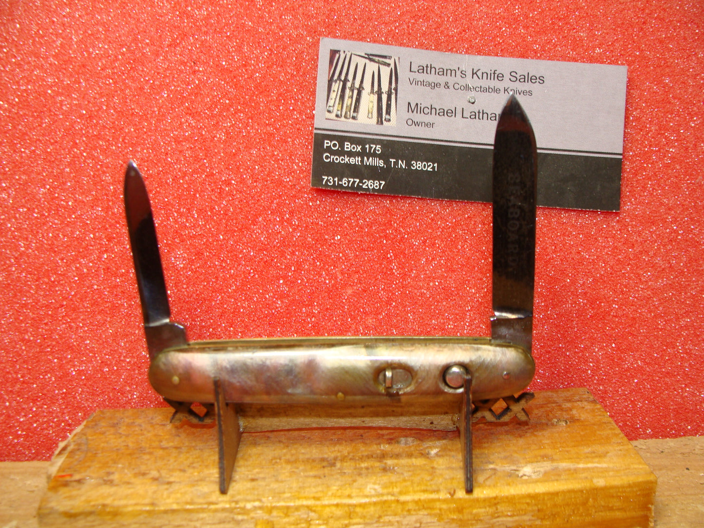 SCHRADE CUT CO. WALDEN NY 1916-46 VINTAGE AMERICAN AUTOMATIC KNIFE 3 3/8" DOUBLE BUTTON PINK PEARL CELLULOID HANDLES