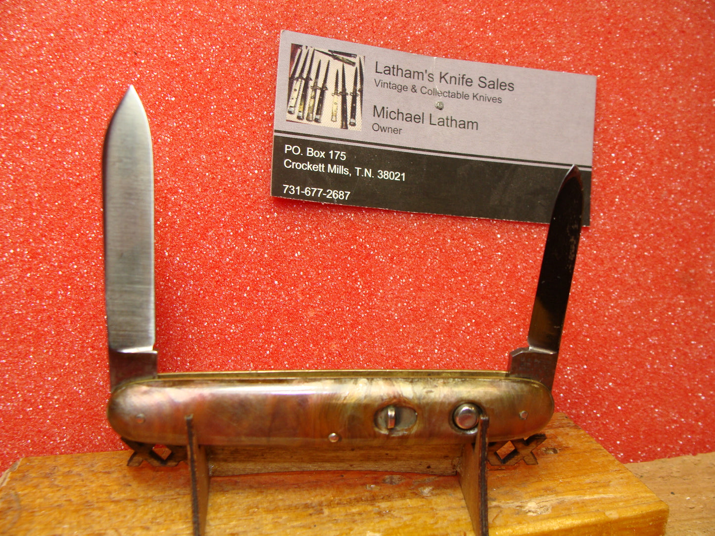 SCHRADE CUT CO. WALDEN NY 1916-46 VINTAGE AMERICAN AUTOMATIC KNIFE 3 3/8" DOUBLE BUTTON PINK PEARL CELLULOID HANDLES