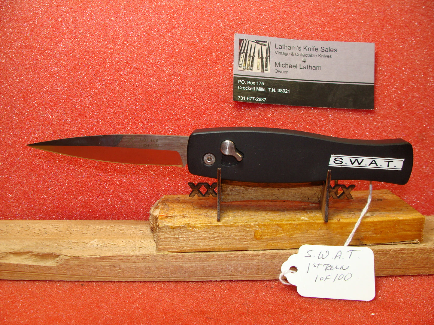 S.W.A.T USA TACTICAL 2000-2010 1ST PRODUCTION RUN 1 OF 100 BAYONET BLADE TACTICAL AUTOMATIC KNIFE BLACK METAL HANDLES