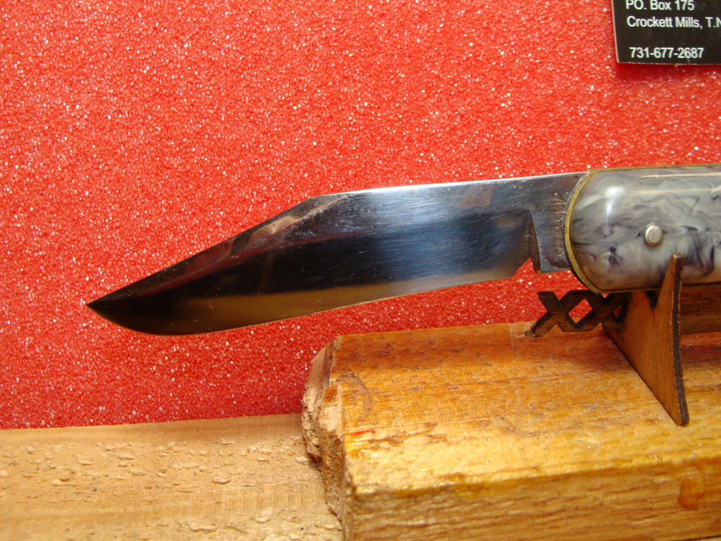 SHUR SNAP COLONIAL KNIFE CO. 1926-56 AMERICAN AUTOMATIC KNIFE 4 1/8" STUBBY JACK PARATROOPER GRAY SWIRL COMPOSITION HANDLES