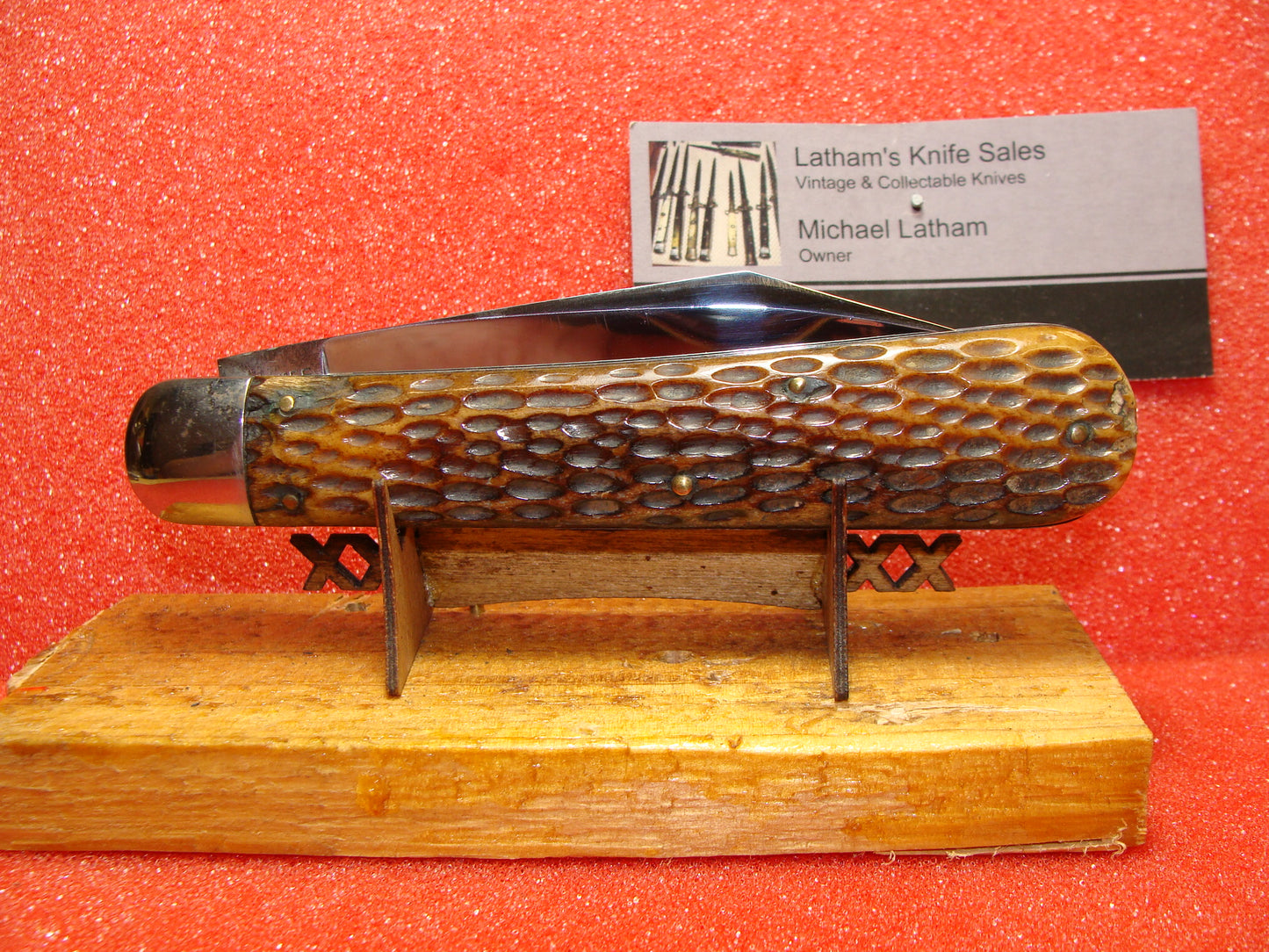 SCHRADE CUTLERY CO. WALDEN N.Y 1916-46 VINTAGE AMERICAN AUTOMATIC KNIFE 4 7/8" HUNTER BROWN BONE HANDLES