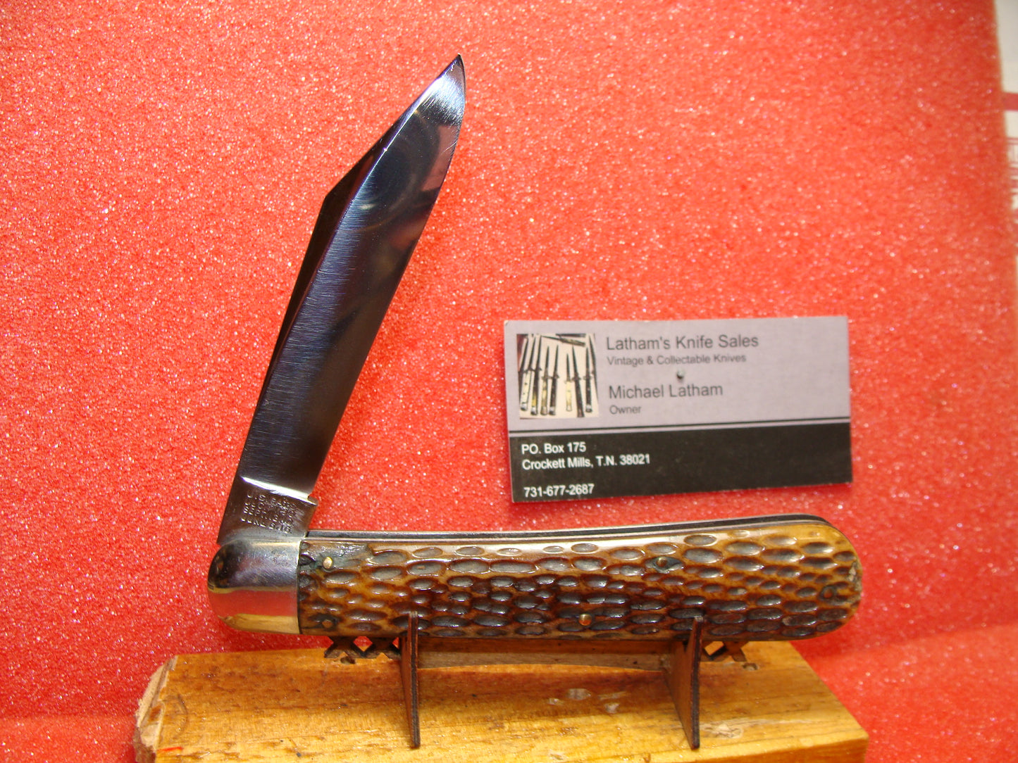 SCHRADE CUTLERY CO. WALDEN N.Y 1916-46 VINTAGE AMERICAN AUTOMATIC KNIFE 4 7/8" HUNTER BROWN BONE HANDLES