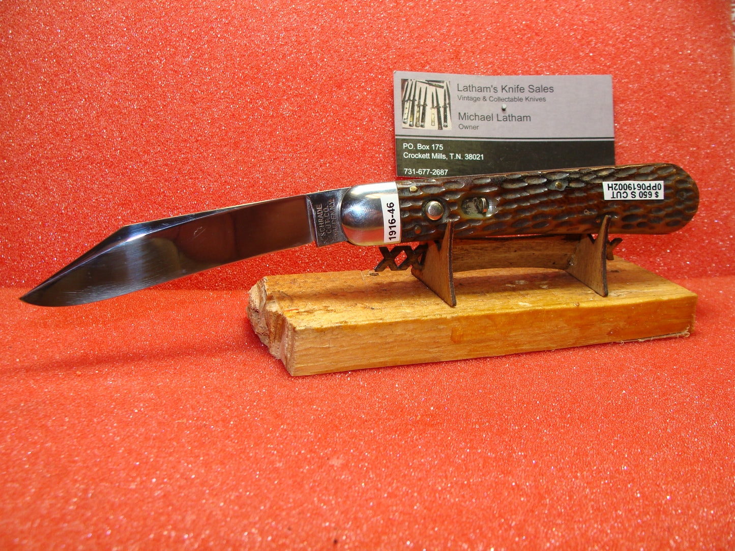 SCHRADE CUTLERY CO. WALDEN N.Y 1916-46 VINTAGE AMERICAN AUTOMATIC KNIFE 4 7/8" HUNTER BROWN BONE HANDLES