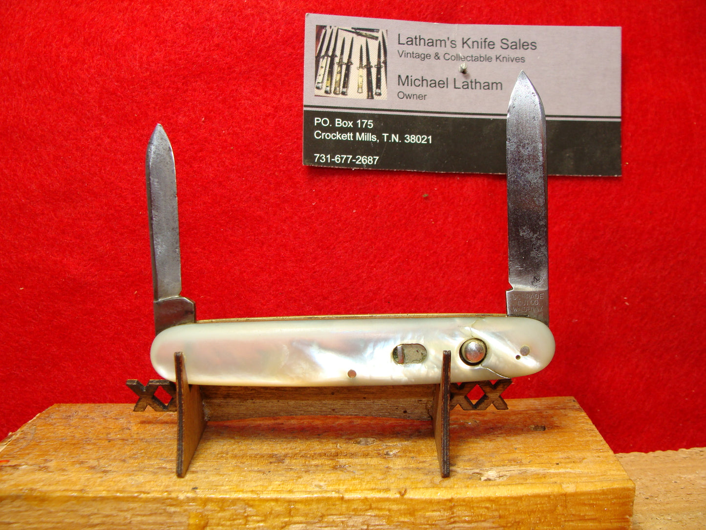 SCHRADE CUT CO. WALDEN NY 1907-10 AMERICAN AUTOMATIC KNIFE 3 3/8" DOUBLE BUTTON DOUBLE BLADE PEARL HANDLES