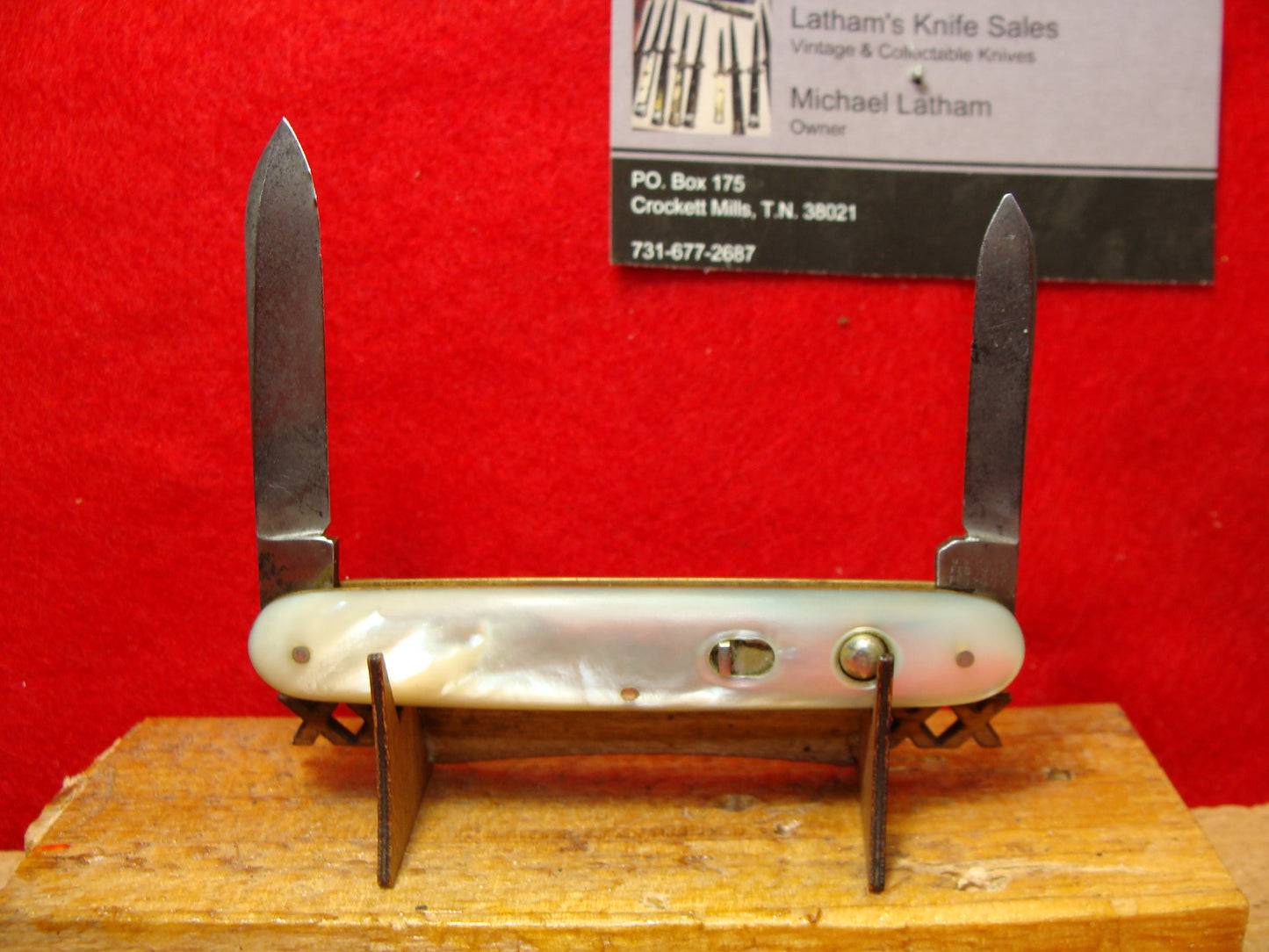 SCHRADE CUT CO. WALDEN NY 1907-10 AMERICAN AUTOMATIC KNIFE 3 3/8" DOUBLE BUTTON DOUBLE BLADE PEARL HANDLES