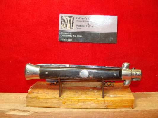 G C CO ITALY 1958-68 MANUAL OPEN LOCK BACK STILETTO 28 CM ITALIAN MANUAL OPEN KNIFE BUFFALO HORN HANDLES