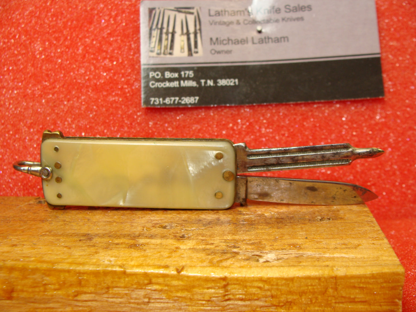 ROYAL CUTLERY CO. 1814-1954 VINTAGE AMERICAN AUTOMATIC KNIFE DOUBLE BLADE TAB RELEASE BLADE & FILE PICTURE CELLULOID HANDLES ETCH JOE HOWE FALLS, TRURO, NOVA SCOTIA CANADA