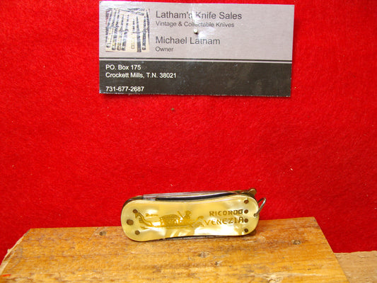 BREVETT 34749 ITALIAN 1950-58 PULL TAB ITALIAN AUTOMATIC KNIFE DOUBLE BLADE CRACKED ICE CELLULOID HANDLES, ETCHED: RICORDO VENEZIA