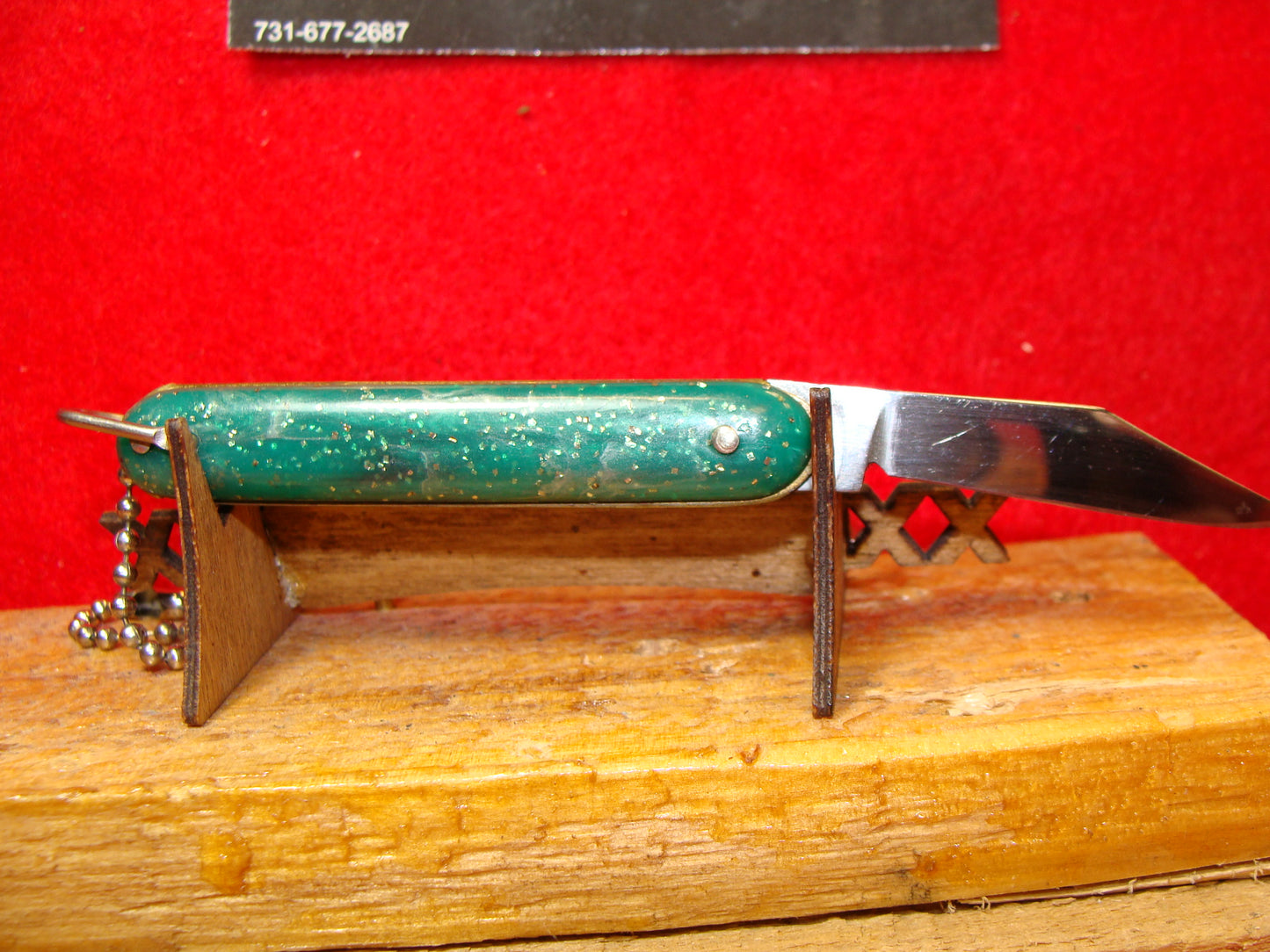 EDGEMASTER USA PAT PEN. 1936-56 MY-T-MITES VINTAGE AMERICAN AUTOMATIC KNIFE 2 1/2" GREEN SPARKLE COMPOSITION HANDLES