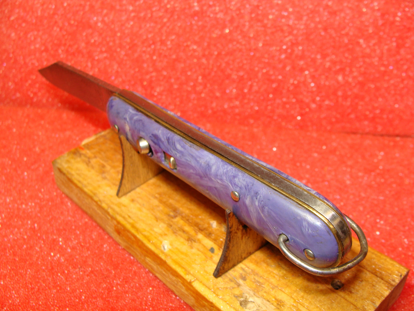 EDGEMASTER USA 1936-56 VINTAGE AMERICAN AUTOMATIC KNIFE 4 1/8" PARATROOPER BLUE SWIRL COMPOSITION HANDLES