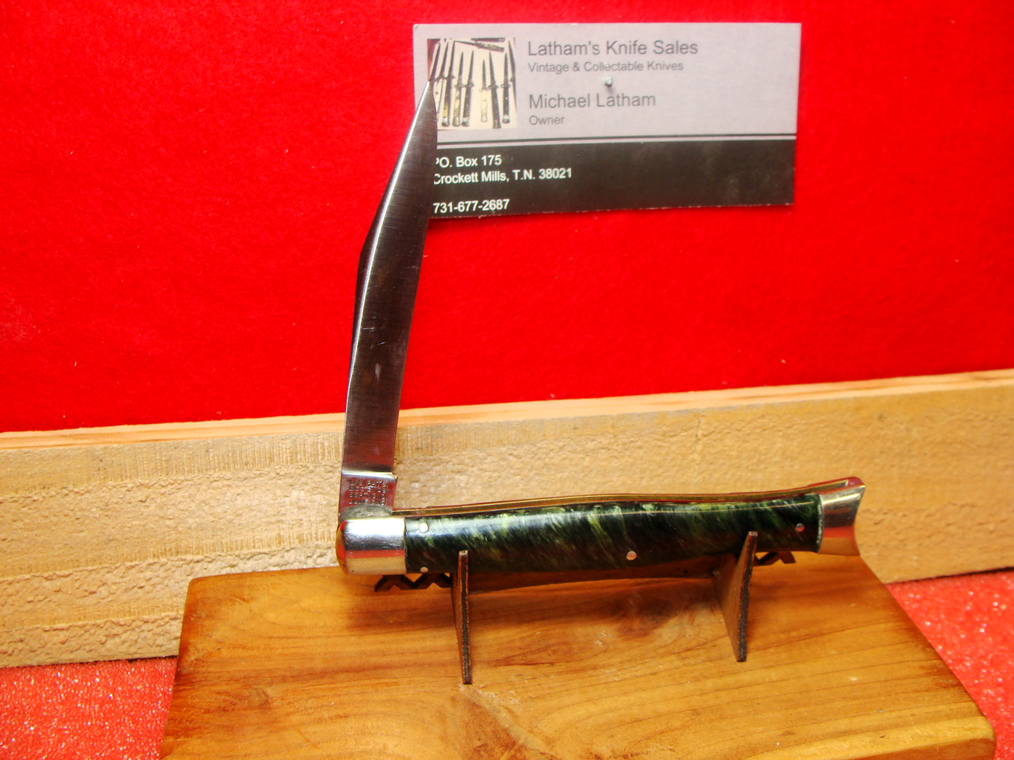 SCHRADE CUTLERY CO. WALDEN NY 1916-46 VINTAGE AMERICAN AUTOMATIC KNIFE 4" FISH TAIL GREEN MARBLE CELLULOID HANDLES