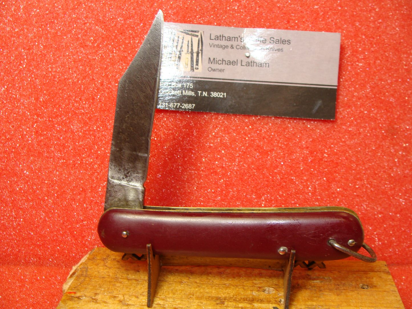 EDGEMASTER USA 1936-56 VINTAGE AMERICAN AUTOMATIC KNIFE 4 1/8" PARATROOPER RED COMPOSITION HANDLES