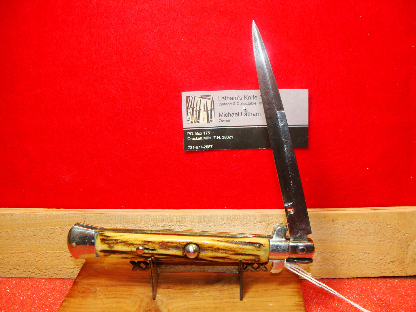 UNMARKED MANIAGO ITALY FLAT GUARD 1920-30 PICK LOCK STILETTO 28 CM ITALIAN AUTOMATIC KNIFE RARE STAG HANDLES