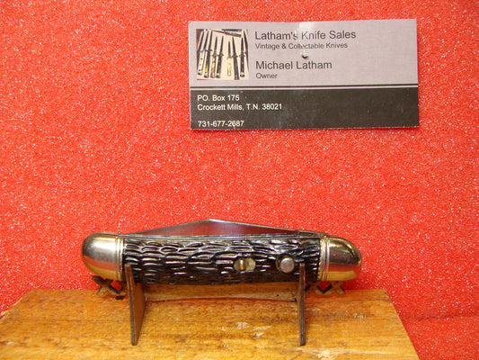 HAMMER BRAND IMPERIAL PROV. RI. USA 1945-55 VINTAGE AMERICAN AUTOMATIC KNIFE 3 1/2" UTILITY JACK BLACK IMITATION JIGGED BONE HANDLES