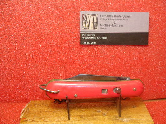 EDGEMASTER USA 1936-56 PARATROOPER STYLE 4 1/8" VINTAGE AMERICAN AUTOMATIC KNIFE REDISH COLOR COMPOSITION HANDLES