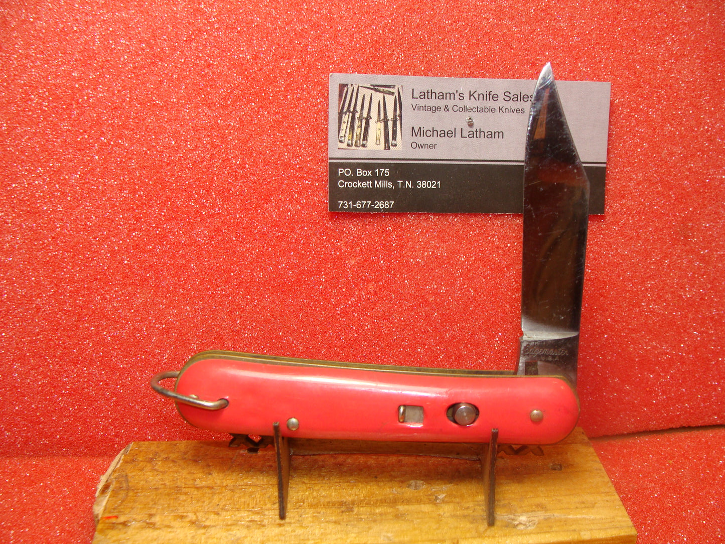 EDGEMASTER USA 1936-56 VINTAGE AMERICAN AUTOMATIC KNIFE 4 1/8" PARATROOPER PINK COMPOSITION HANDLES