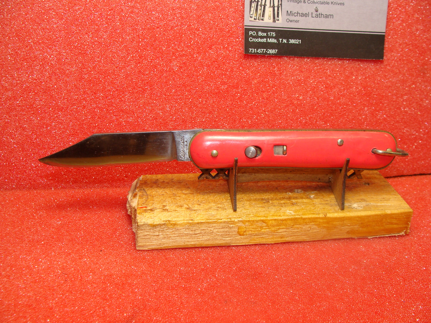 EDGEMASTER USA 1936-56 VINTAGE AMERICAN AUTOMATIC KNIFE 4 1/8" PARATROOPER PINK COMPOSITION HANDLES