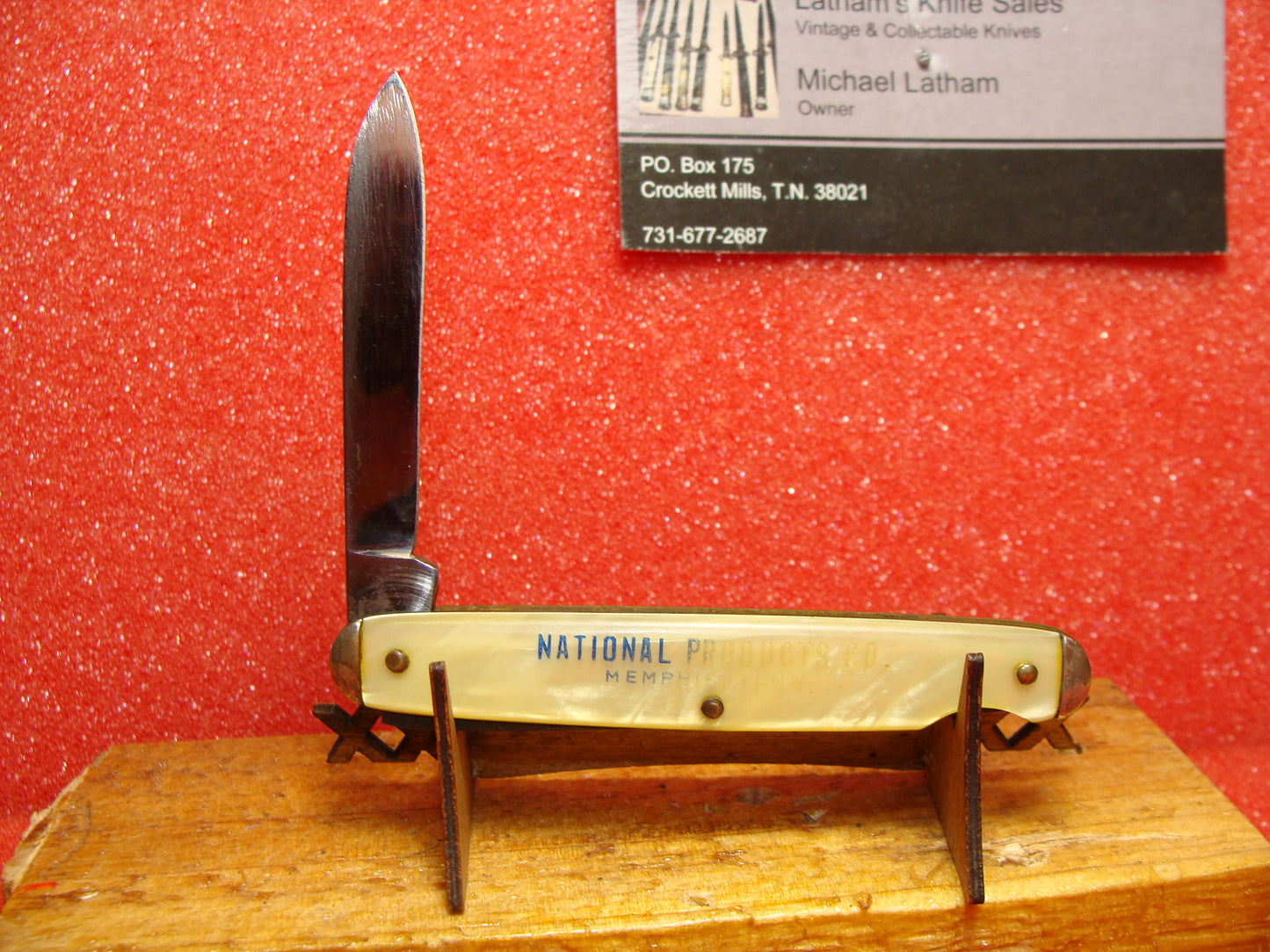 CAMCO CAMILLUS CUTLERY CO. 1940-46 VINTAGE AMERICAN AUTOMATIC KNIFE 3 1/8" SINGLE BLADE LOCK RELEASE CRACKED ICE CELLULOID HANDLES ETCHED: MEMPHIS TN. STANDARD DISINFECTANT CO.