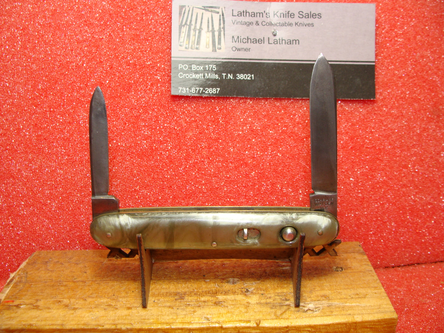 SCHRADE WALDEN NY 1946-49 VINTAGE AMERICAN AUTOMATIC KNIFE 3 3/8" DOUBLE BUTTON GRAY/SILVER COLOR CELLULOID HANDLES