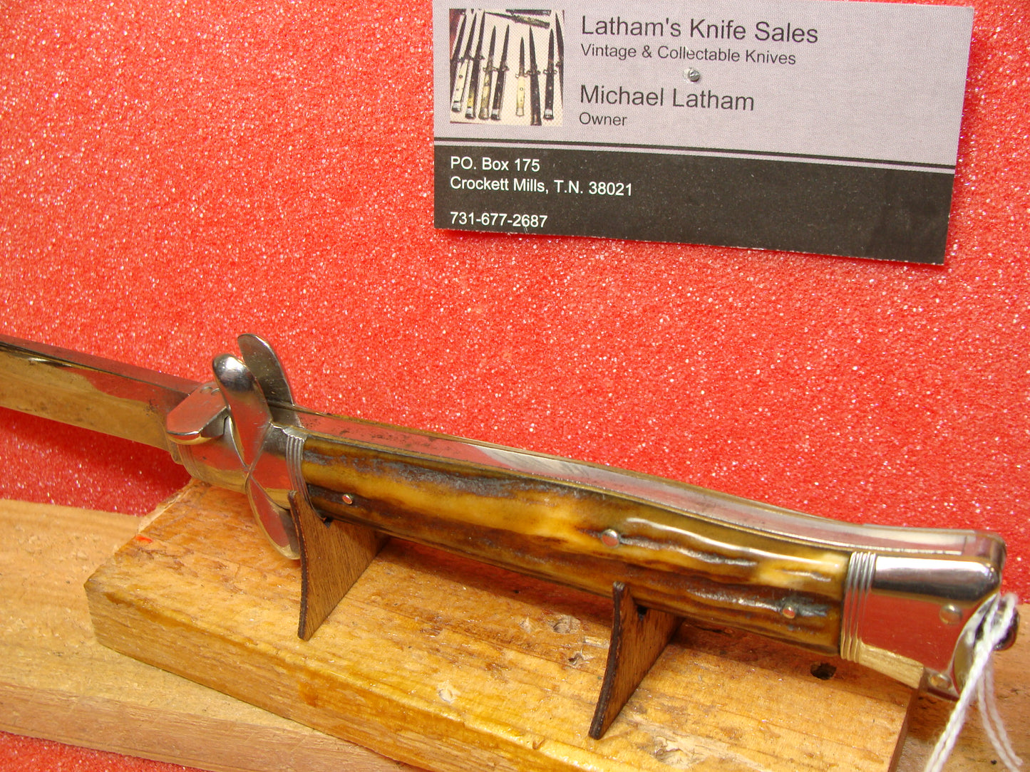 KISSING CRANE ROBI KLAAS PRUSSIA=GERMANY 1900-15 TAB RELEASE LARGE FISH TAIL GERMAN AUTOMATIC KNIFE STAG HANDLES