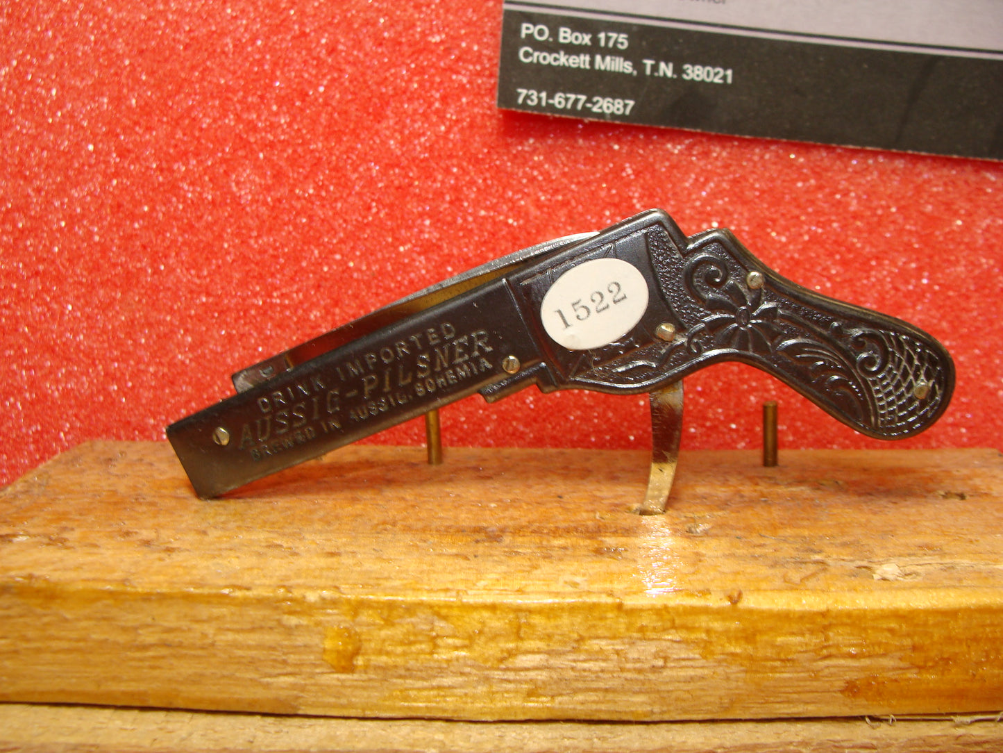 JOSEFH FEIST SOLINGEN GERMANY 1955-65 GUN KNIFE GERMAN AUTOMATIC KNIFE D.R.G.M. AUSSIG-PILSNER BEER