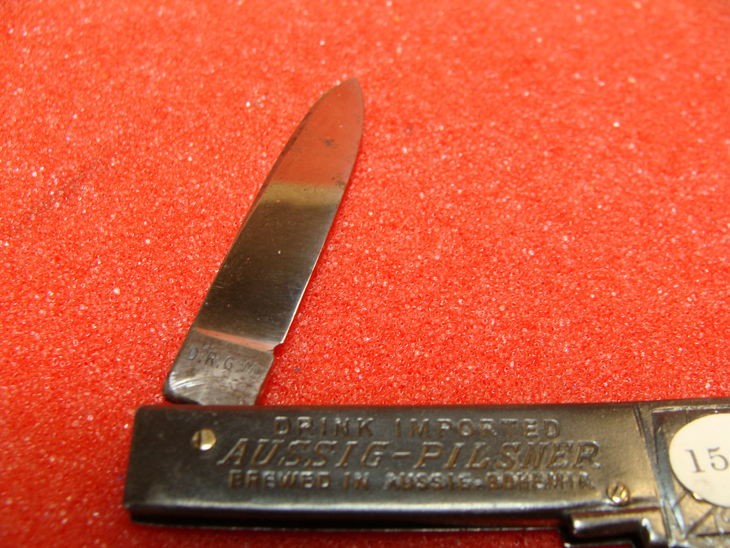 JOSEFH FEIST SOLINGEN GERMANY 1955-65 GUN KNIFE GERMAN AUTOMATIC KNIFE D.R.G.M. AUSSIG-PILSNER BEER