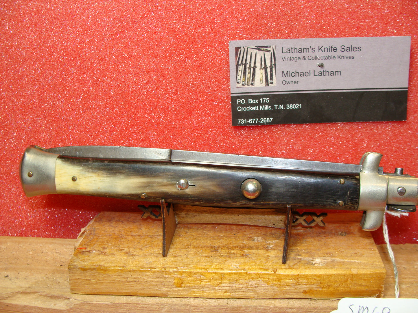 S.M. CO ITALY 1950-56 PICK LOCK SHORT SAFETY 33 CM STILETTO ITALIAN AUTOMATIC KNIFE BUFFALO HORN HANDLES