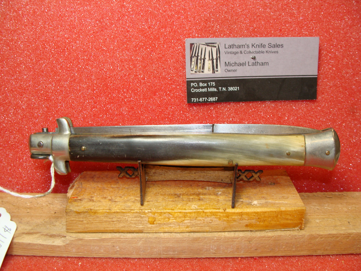 S.M. CO ITALY 1950-56 PICK LOCK SHORT SAFETY 33 CM STILETTO ITALIAN AUTOMATIC KNIFE BUFFALO HORN HANDLES