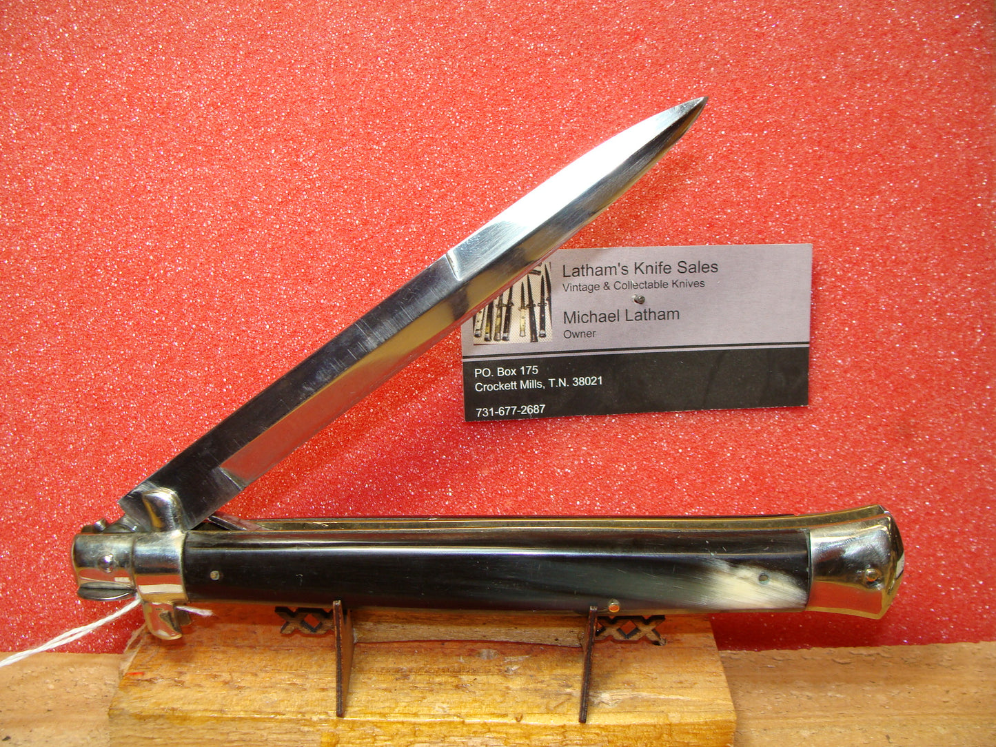 M. ITALY INOX OVAL 1952-56 PICK LOCK 33 CM STILETTO ITALIAN AUTOMATIC KNIFE BUFFALO HORN HANDLES