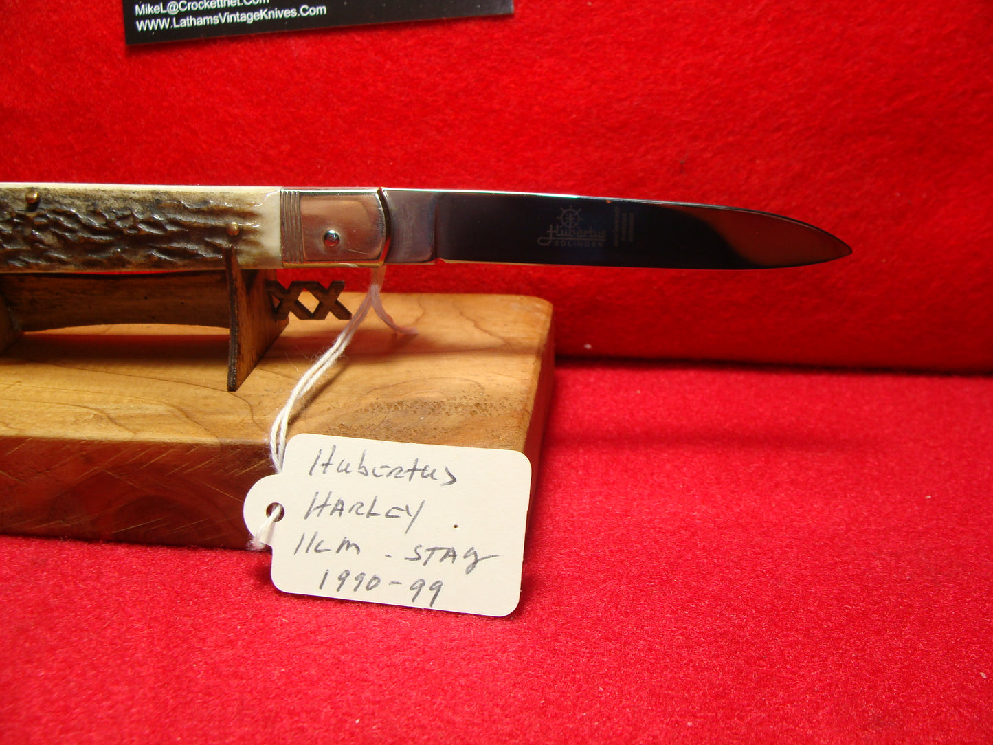 HUBERTUS GERMANY 1990-99 HARLEY DAVIDSON LEVER AUTOMATIC 11 CM SLIM GERMAN AUTOMATIC KNIFE STAG HANDLES