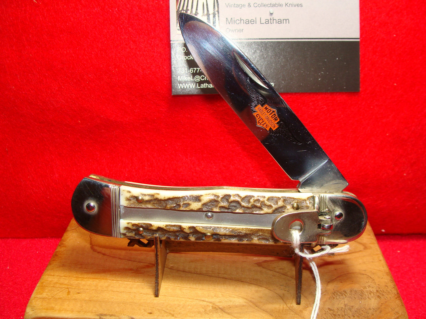 HUBERTUS GERMANY 1990-99 HARLEY DAVIDSON ISSUE LEVER AUTOMATIC 11 CM GERMAN AUTOMATIC KNIFE STAG HANDLES