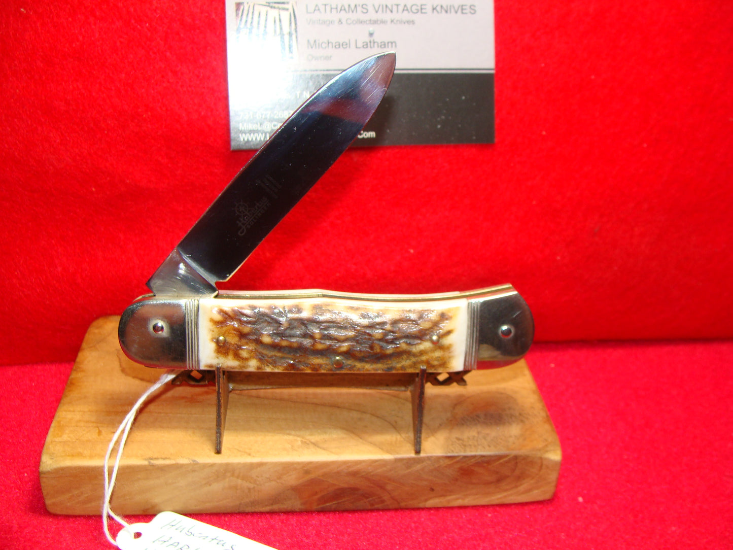 HUBERTUS GERMANY 1990-99 HARLEY DAVIDSON ISSUE LEVER AUTOMATIC 11 CM GERMAN AUTOMATIC KNIFE STAG HANDLES