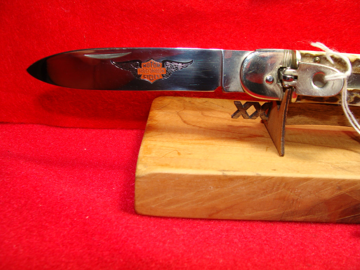 HUBERTUS GERMANY 1990-99 HARLEY DAVIDSON ISSUE LEVER AUTOMATIC 11 CM GERMAN AUTOMATIC KNIFE STAG HANDLES