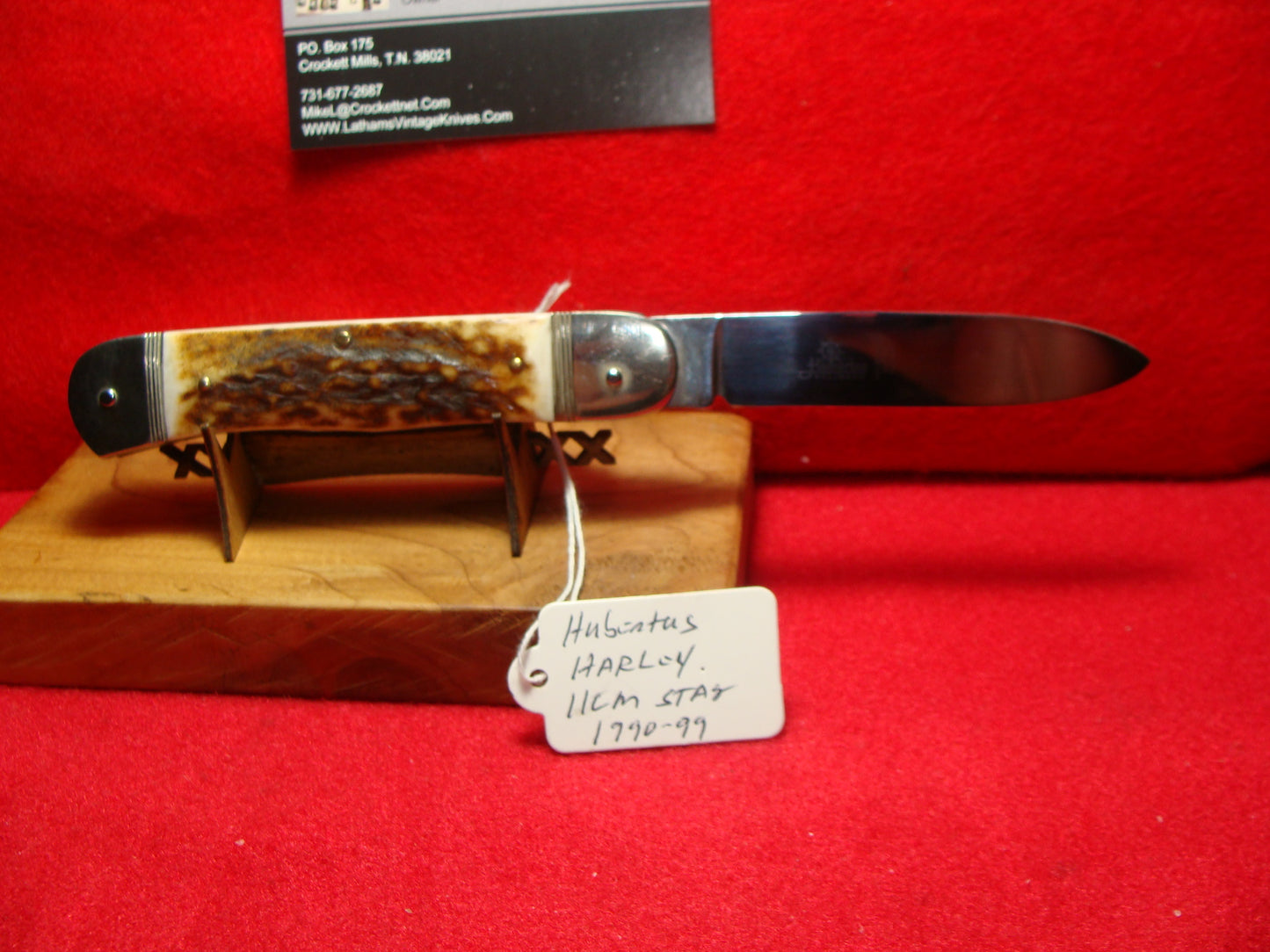 HUBERTUS GERMANY 1990-99 HARLEY DAVIDSON ISSUE LEVER AUTOMATIC 11 CM GERMAN AUTOMATIC KNIFE STAG HANDLES