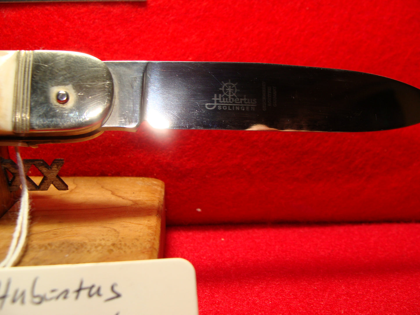 HUBERTUS GERMANY 1990-99 HARLEY DAVIDSON ISSUE LEVER AUTOMATIC 11 CM GERMAN AUTOMATIC KNIFE STAG HANDLES