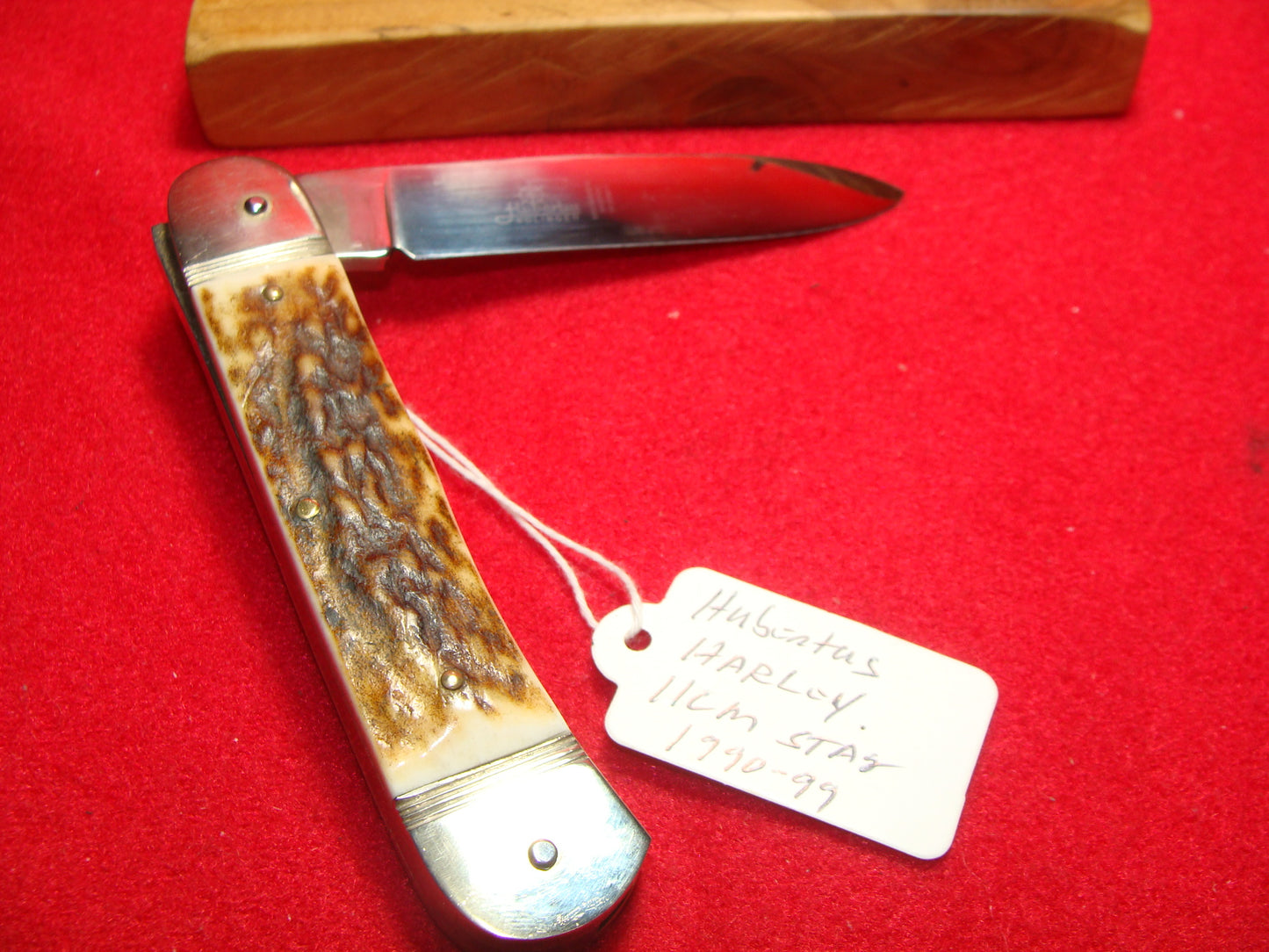 HUBERTUS GERMANY 1990-99 HARLEY DAVIDSON ISSUE LEVER AUTOMATIC 11 CM GERMAN AUTOMATIC KNIFE STAG HANDLES