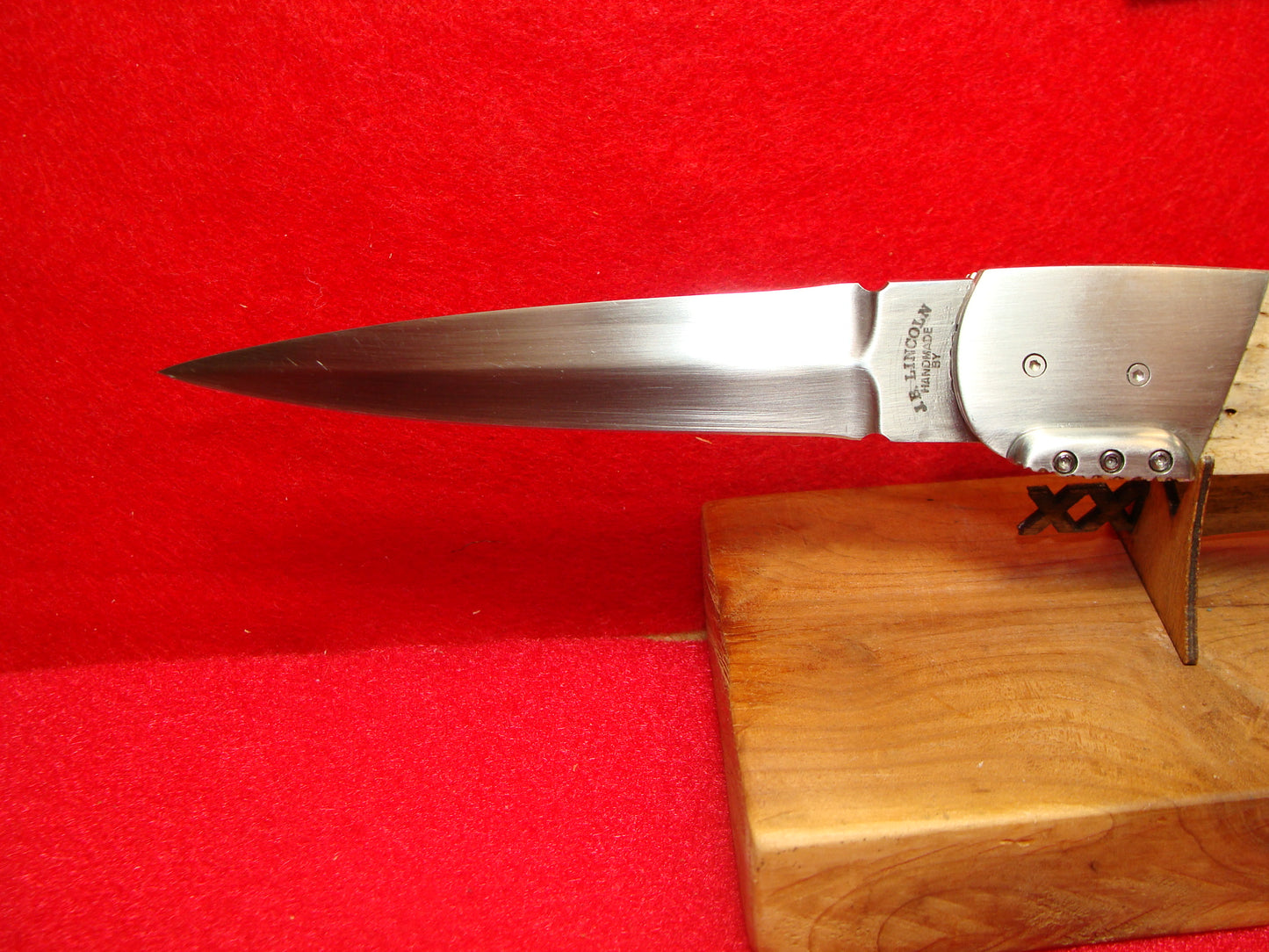 J.B. "JIM" LINCOLN BOLSTER RELEASE CUSTOM AUTOMATIC KNIFE EXOTIC OOSIK FOSSIL HANDLES