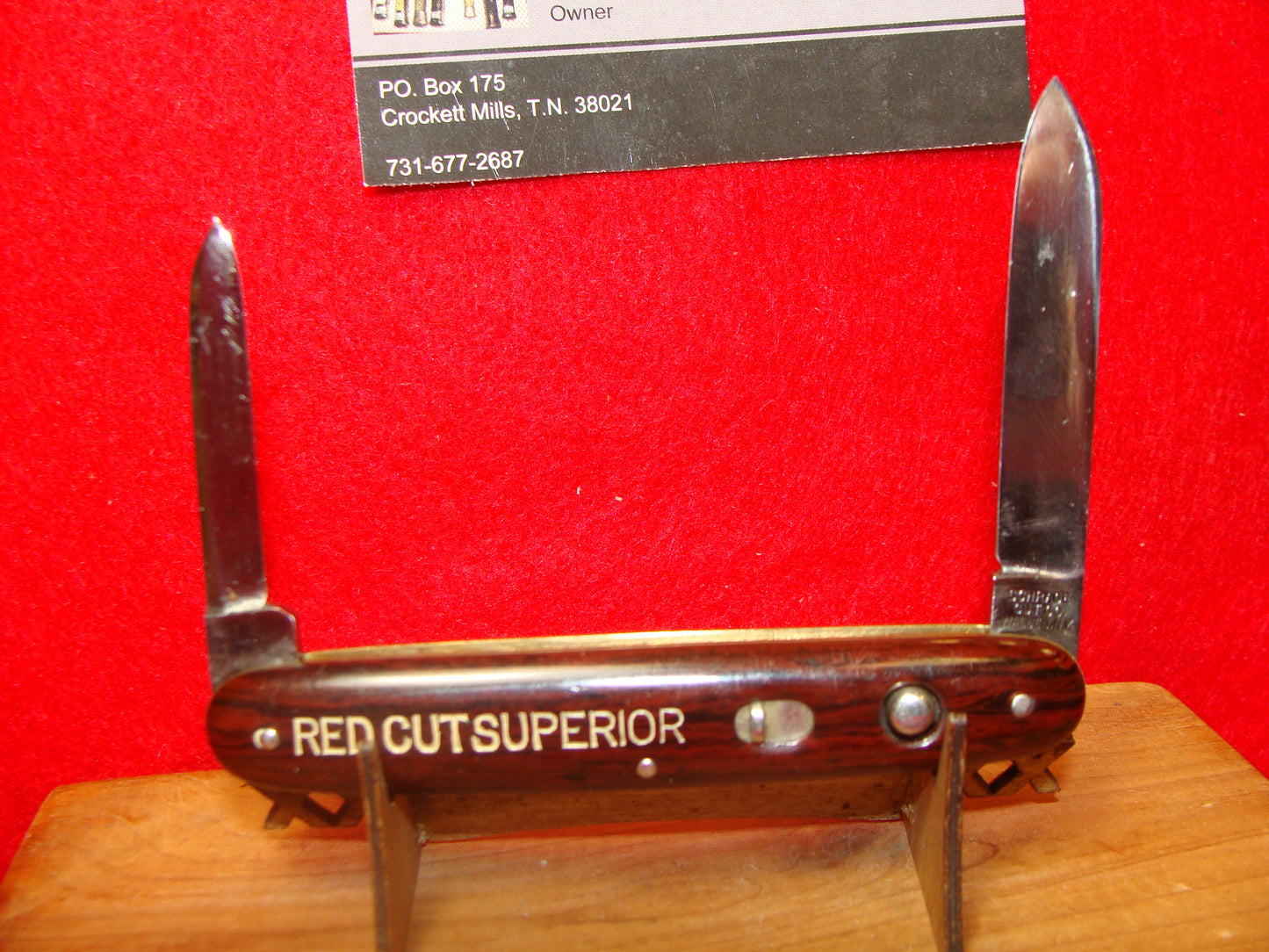 SCHRADE CUT CO. WALDEN NY 1916-46 DOUBLE BLADE 3 3/8" VINTAGE AMERICAN AUTOMATIC KNIFE RED FIBER HANDLES, ETCHED- RED CUT SUPERIOR